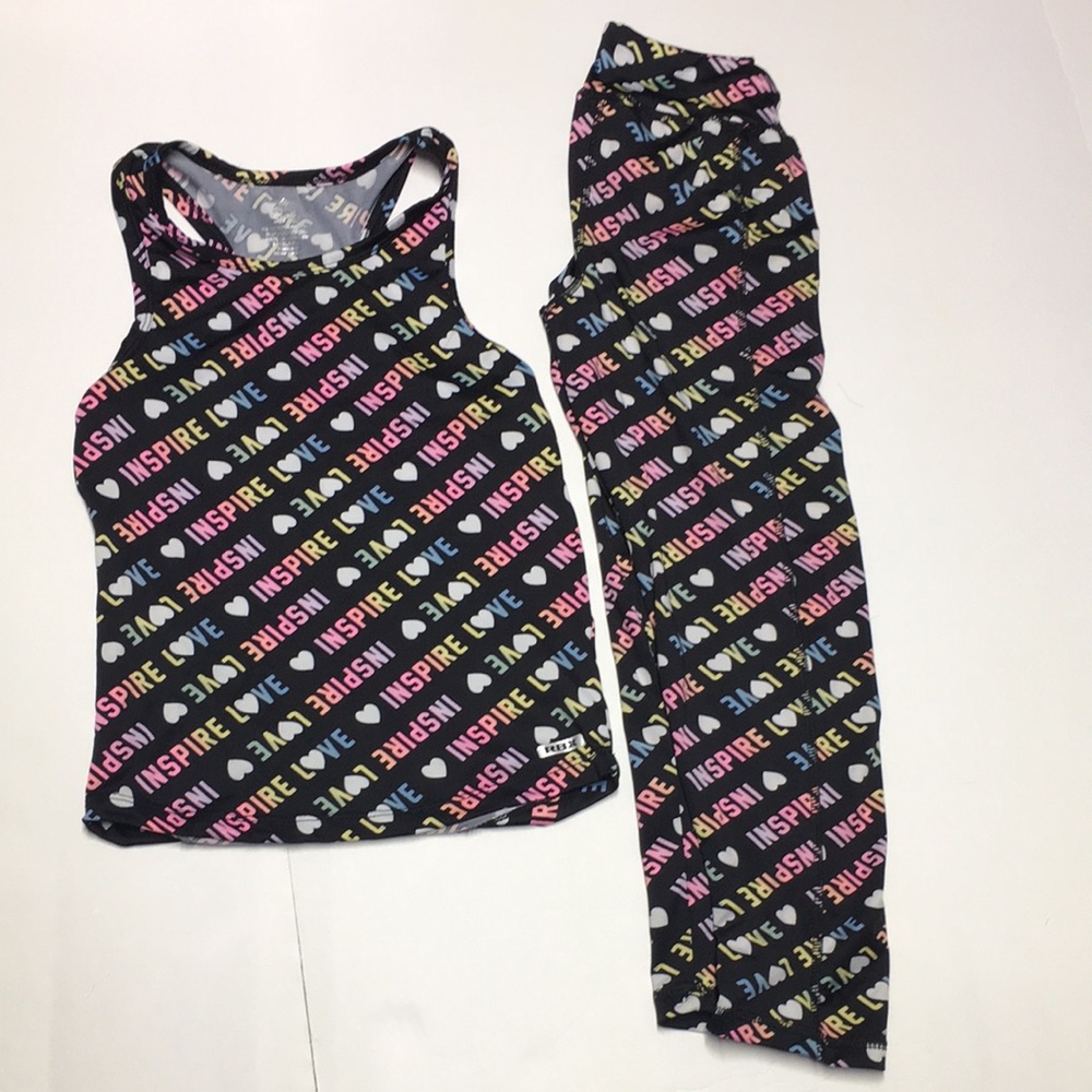 RBX Girls Black 'Inspire Love' Workout Athletic Set - Tank Top & Pants S 7/8